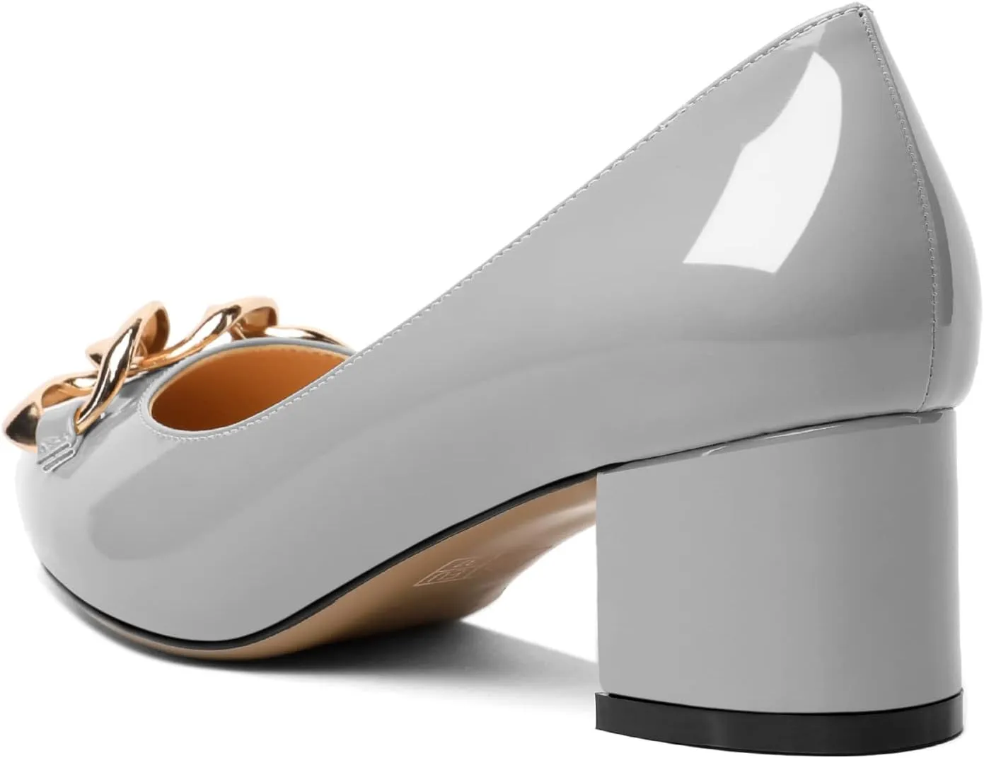 Mettesally Women's Block Heel Pumps Pointed Toe Mid Heels Heeled Pumps Low Heels with Metal Chain Dressy Wedding Party Shoes
