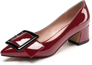 Mettesally Women's Block Heels Chunky Heel Pumps Classic Pointed Toe Slip On Buckle Wedding Office Dress Shoes