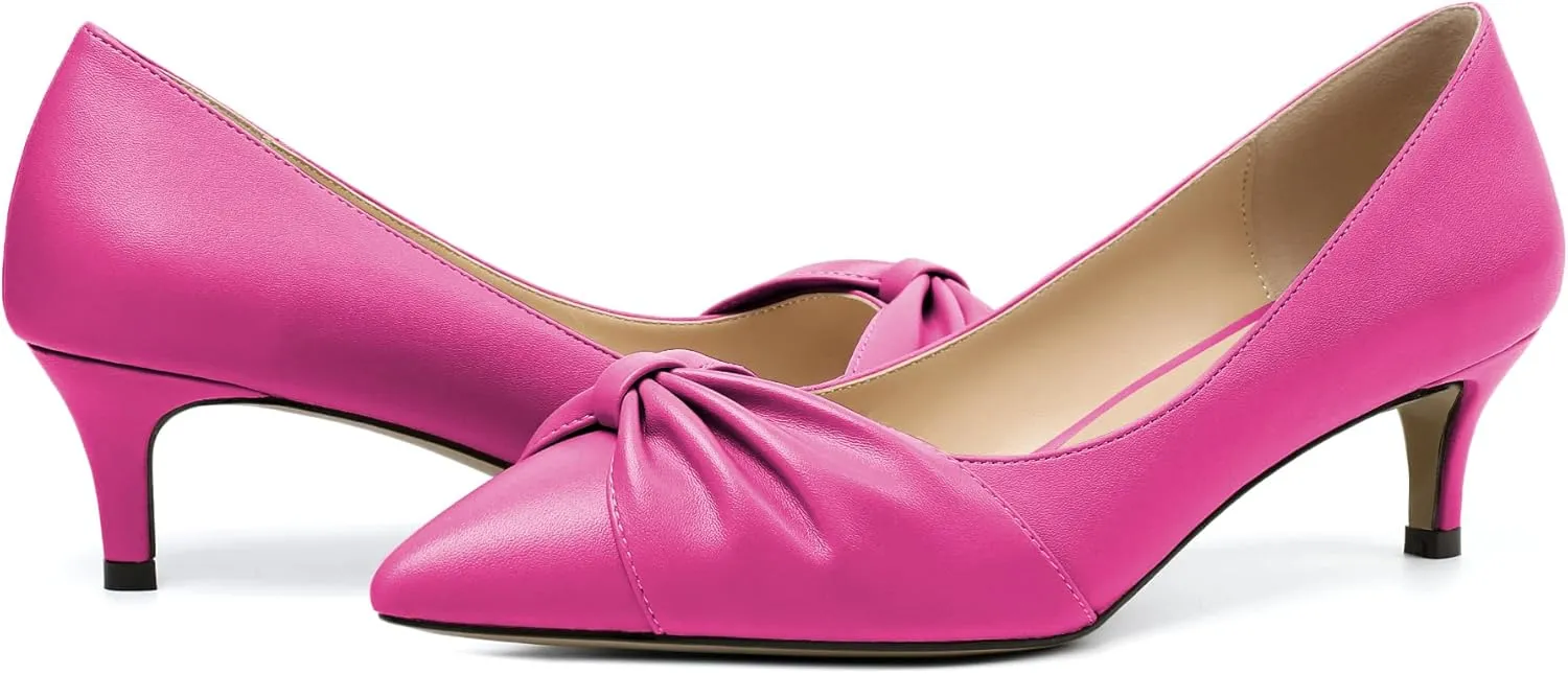 Mettesally Womens Kitten Heel Pumps Pointed Toe Mid Heels Bow Tie Comfort Slip On Heeled Shoes for Wedding Party Office