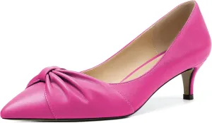 Mettesally Womens Kitten Heel Pumps Pointed Toe Mid Heels Bow Tie Comfort Slip On Heeled Shoes for Wedding Party Office