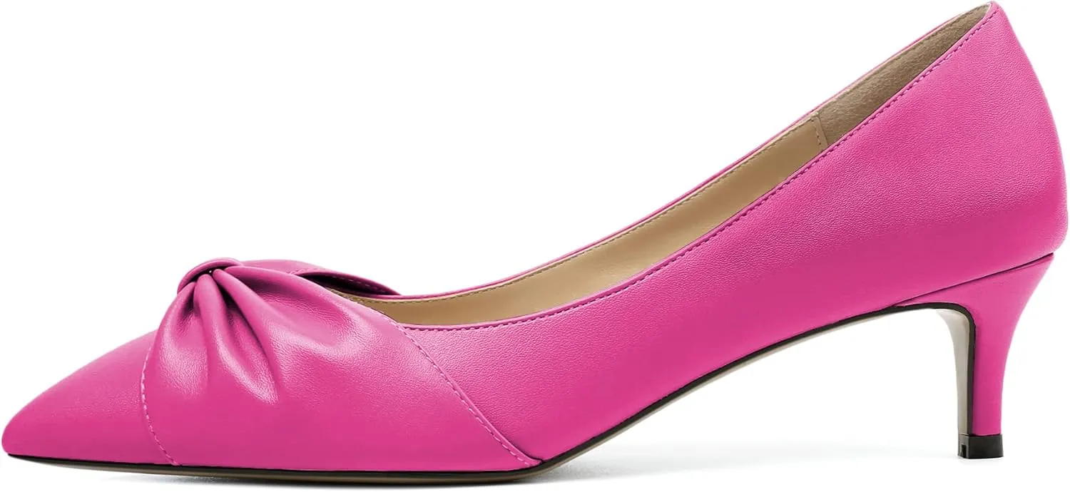 Mettesally Womens Kitten Heel Pumps Pointed Toe Mid Heels Bow Tie Comfort Slip On Heeled Shoes for Wedding Party Office