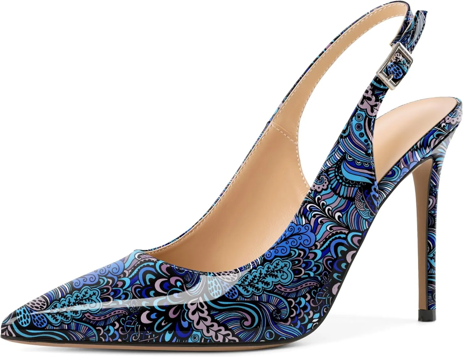Mettesally Women's Slingback High Heels Pointed Toe Pumps Stiletto Heel Ankle Strap Party Office Dress Shoes