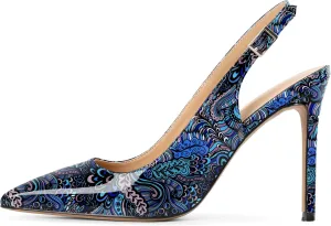 Mettesally Women's Slingback High Heels Pointed Toe Pumps Stiletto Heel Ankle Strap Party Office Dress Shoes