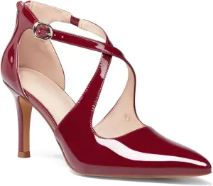 Minshluu Womens Pumps High Heels Pointed Toe Crossed Strap D'Orsay Zip up Stilettos Party Dress Shoes