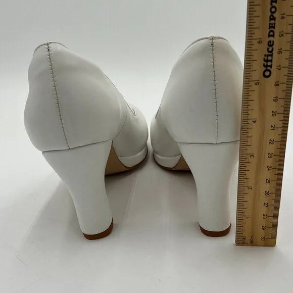 miss left White Low Platform High Chunky Heeled Slip On Closed Round Toe Pump