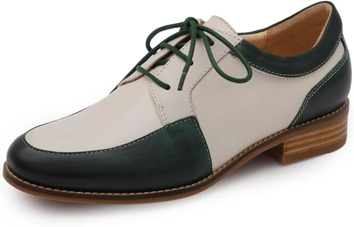 Mona flying Womens Handmade Dress Oxfords Derby Comfortable Lace up Leather Flat Office Work Shoes for Ladies