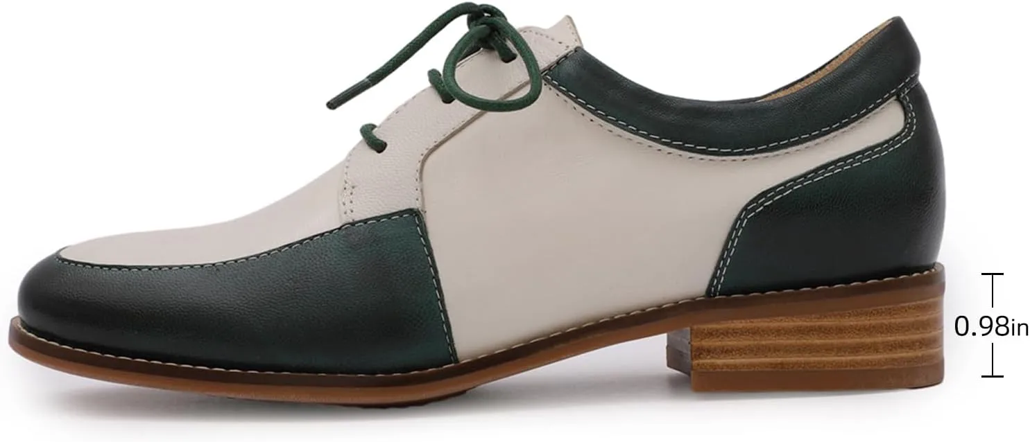 Mona flying Womens Handmade Dress Oxfords Derby Comfortable Lace up Leather Flat Office Work Shoes for Ladies