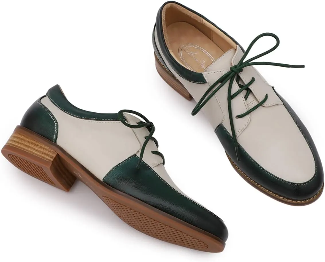 Mona flying Womens Handmade Dress Oxfords Derby Comfortable Lace up Leather Flat Office Work Shoes for Ladies