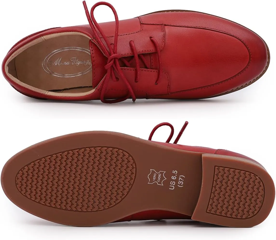 Mona flying Womens Handmade Dress Oxfords Derby Comfortable Lace up Leather Flat Office Work Shoes for Ladies