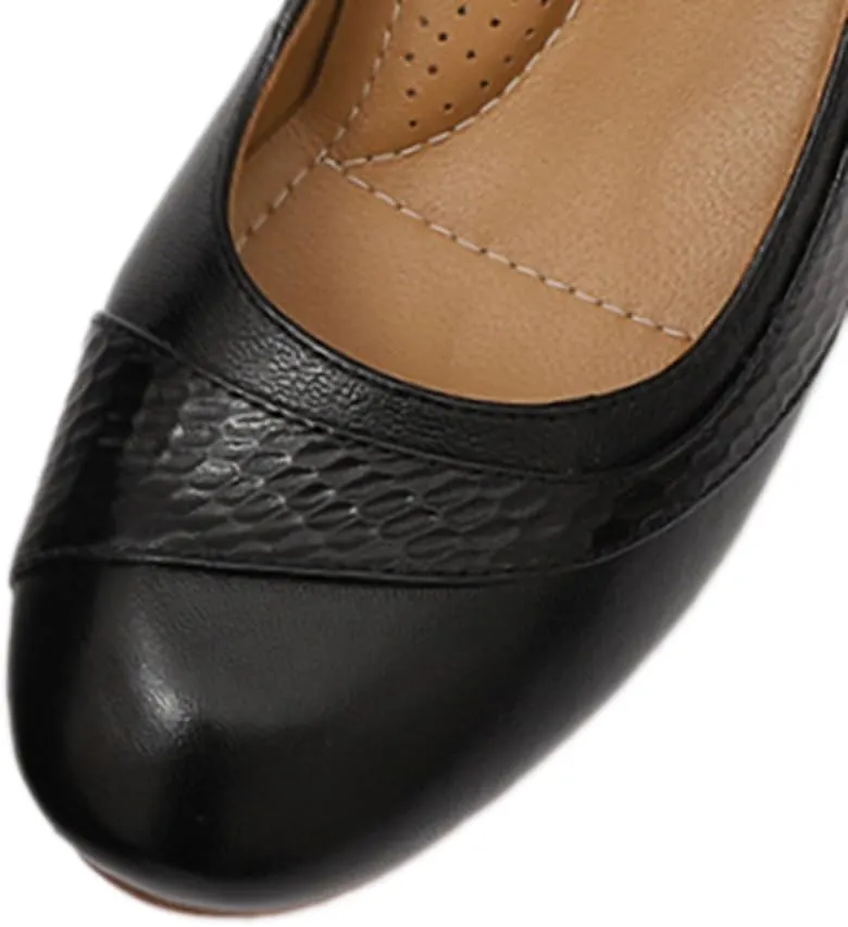 Mona flying Women's Leather Closed Toe 2 Inch Mid Wedges Heels with Arch Support Round Toe Comfortable Dress Pumps for Women Ladies