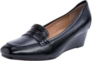 Mona flying Women's Leather Closed Toe 2 inches Wedges Pumps Square Toe Comfortable Heeled Office Work Dress Shoes for Ladies