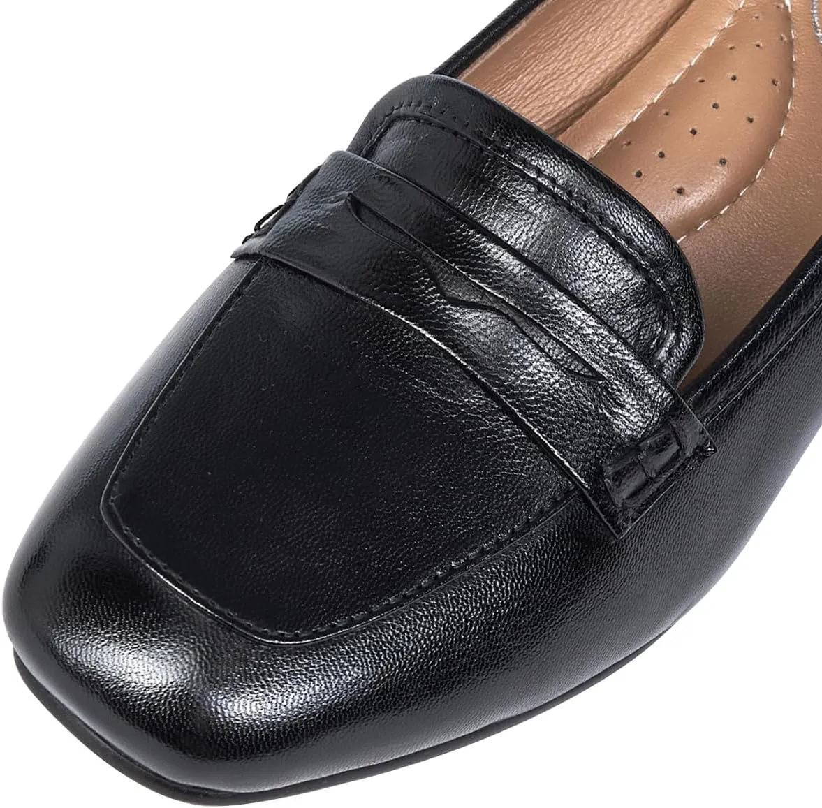 Mona flying Women's Leather Closed Toe 2 inches Wedges Pumps Square Toe Comfortable Heeled Office Work Dress Shoes for Ladies