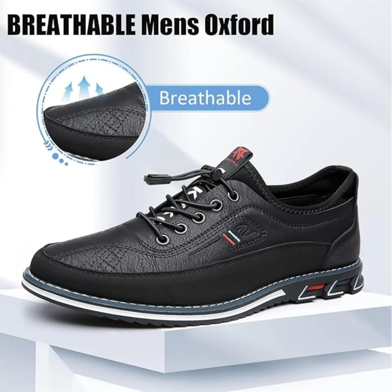 Moodeng Mens Dress Shoes Leather Causal Oxfords Lightweight Formal Business Shoes Adjustable Lacing Derby Shoes Comfortable Walking Loafers