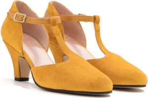 MOOMMO Women Elegant Kitten Heel Mary Jane Pumps Shoes Ankle T-Strap Round Closed Toe Cut-Out Dress Sandals Shoe Chunky Block Heels D-Orsay Suede Work Pump Fall fashion Office Wedding Spring 4-13 M US