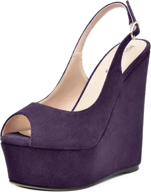 MOVINSTEPS Womens Platform Wedding Buckle Peep Toe Slingback Solid Dress Suede Wedge High Heel Pumps Shoes 6 Inch