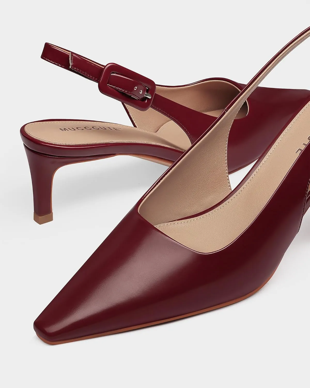 MUCCCUTE Slingback Heels for Women Closed Pointed Toe Heels Women's Pumps 2 3/5" Mid Heel Comfortable Office Wedding Party Pump