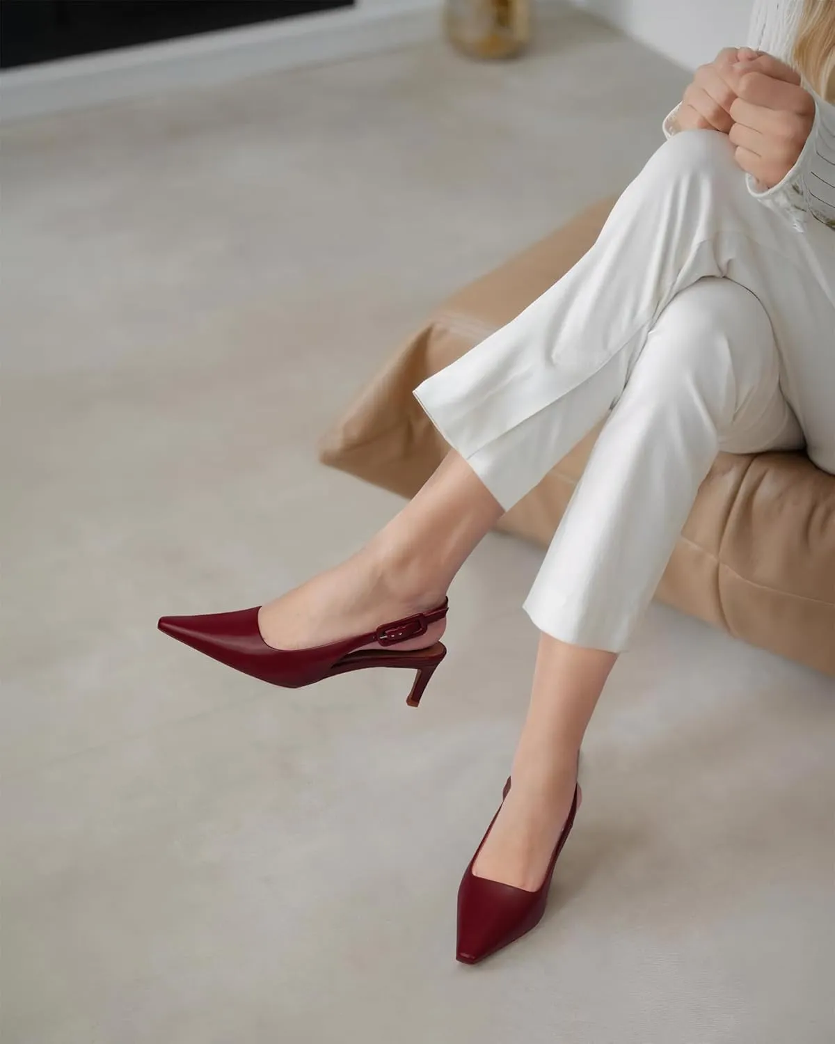 MUCCCUTE Slingback Heels for Women Closed Pointed Toe Heels Women's Pumps 2 3/5" Mid Heel Comfortable Office Wedding Party Pump