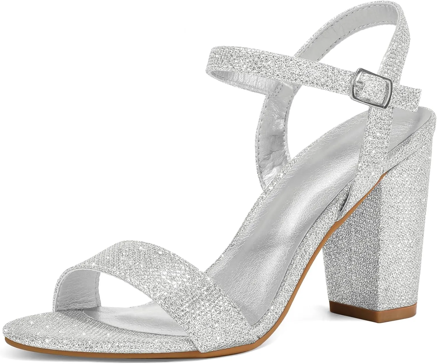 mysoft Women's Chunky Block Heels 3.5IN Open Toe Ankle Strap High Heeled Sandals Wedding Party Dress Pump Shoes