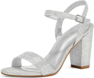 mysoft Women's Chunky Block Heels 3.5IN Open Toe Ankle Strap High Heeled Sandals Wedding Party Dress Pump Shoes