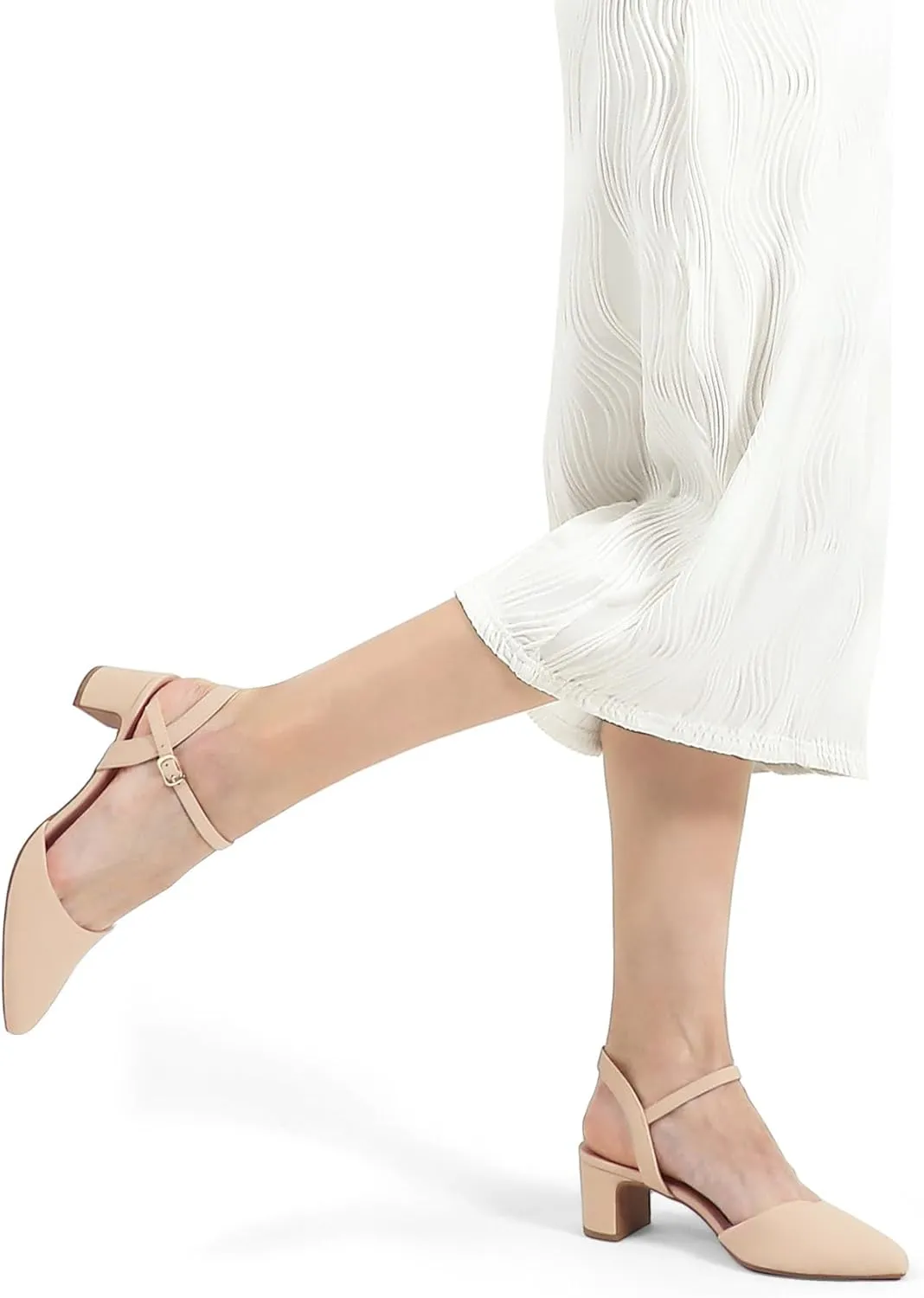 mysoft Women's Pumps 2 Inch Chunky Block Heel Pointed Toe Ankle Strap Slingback Wedding Party Dress Shoes