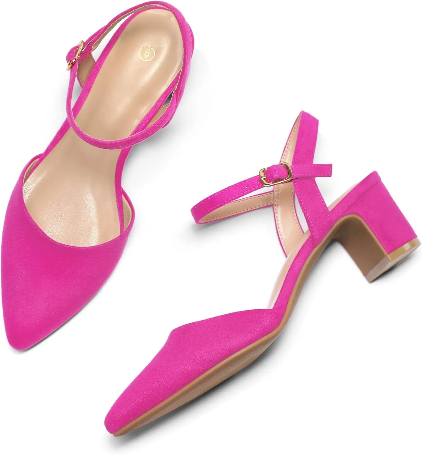 mysoft Women's Pumps 2 Inch Chunky Block Heel Pointed Toe Ankle Strap Slingback Wedding Party Dress Shoes
