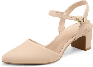 mysoft Women's Pumps 2 Inch Chunky Block Heel Pointed Toe Ankle Strap Slingback Wedding Party Dress Shoes