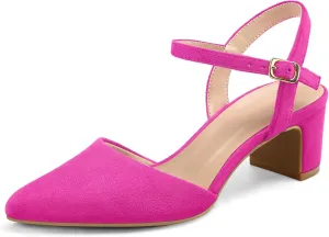 mysoft Women's Pumps 2 Inch Chunky Block Heel Pointed Toe Ankle Strap Slingback Wedding Party Dress Shoes