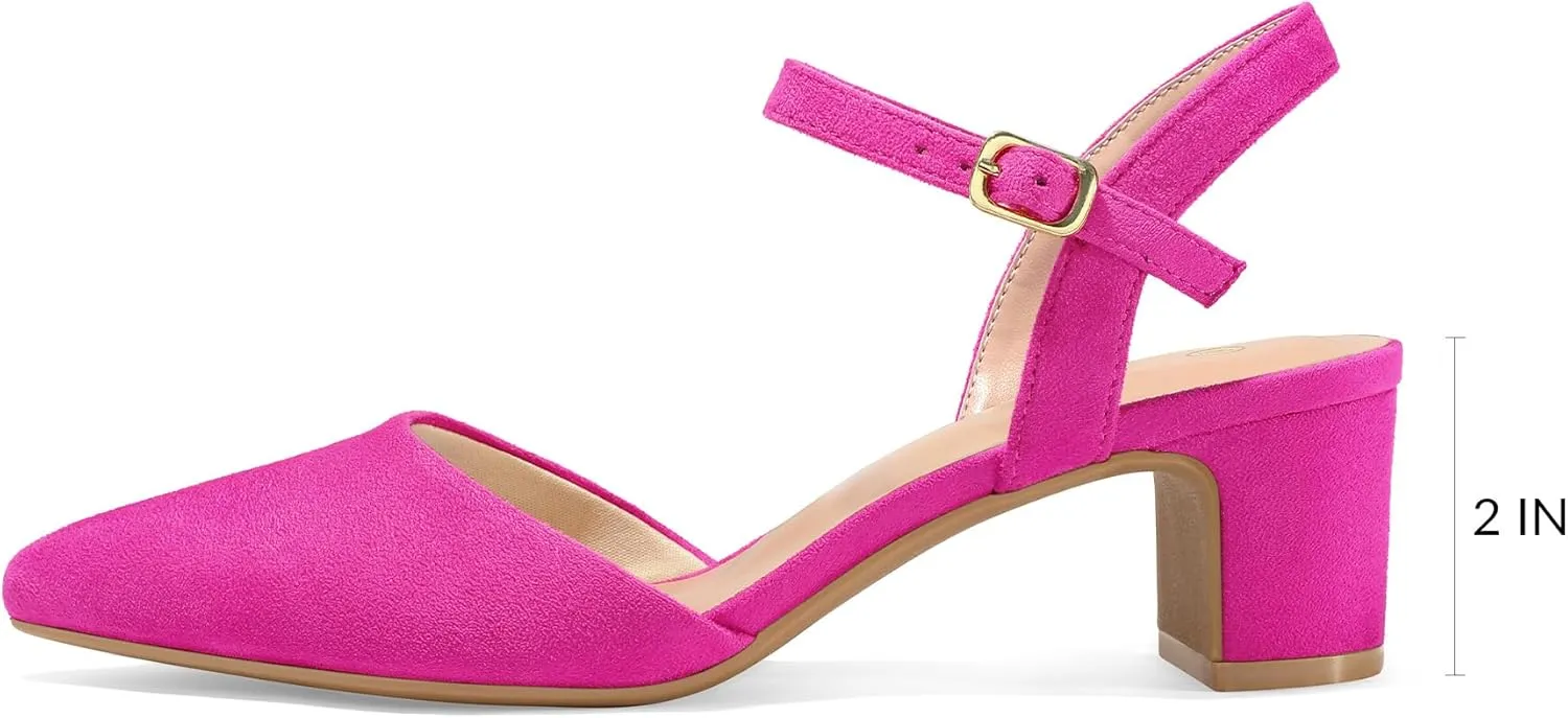 mysoft Women's Pumps 2 Inch Chunky Block Heel Pointed Toe Ankle Strap Slingback Wedding Party Dress Shoes