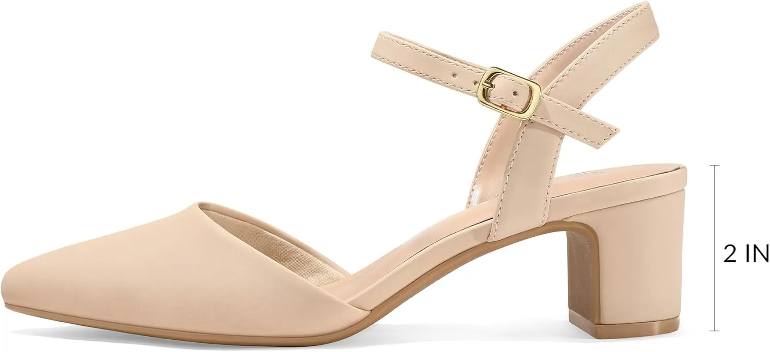 mysoft Women's Pumps 2 Inch Chunky Block Heel Pointed Toe Ankle Strap Slingback Wedding Party Dress Shoes
