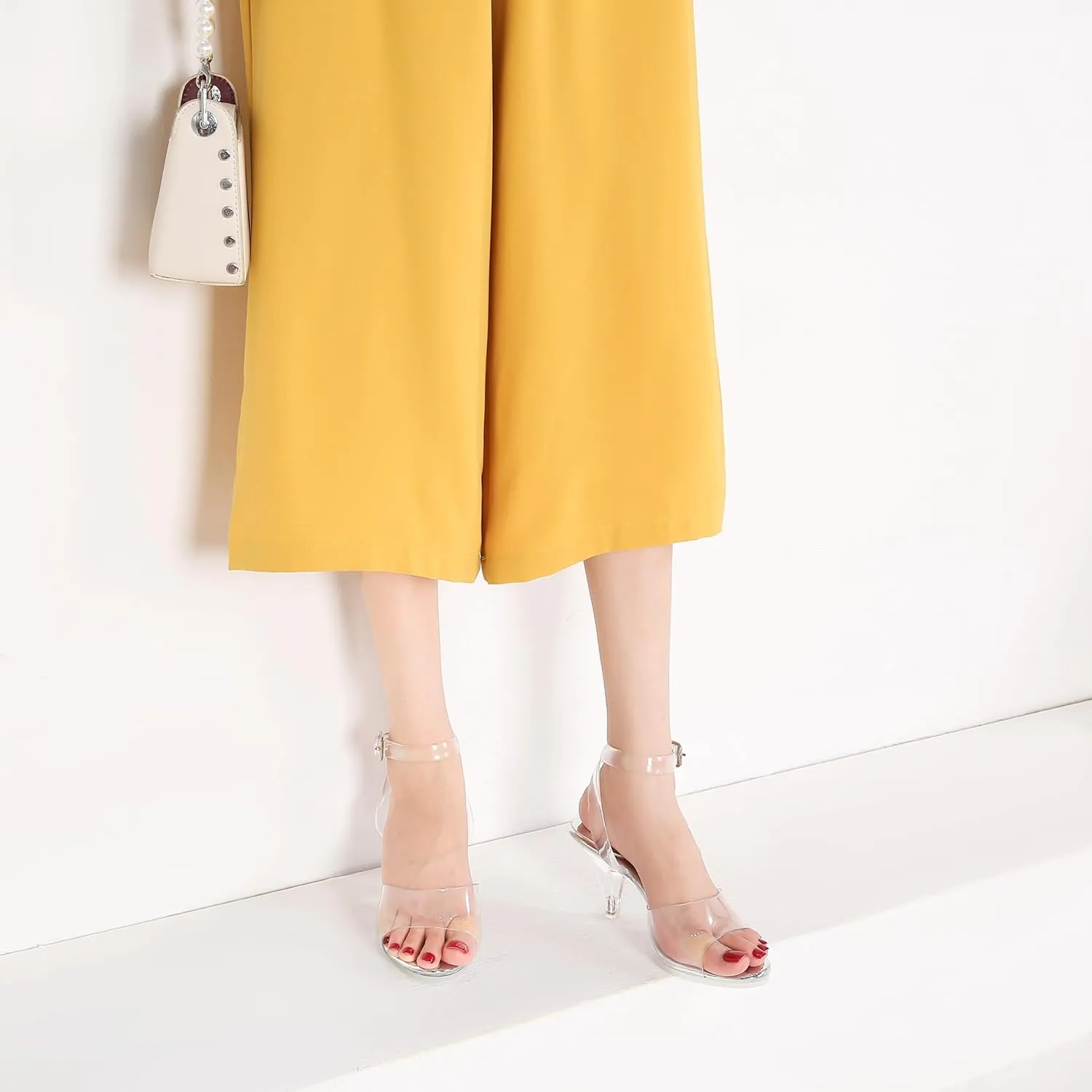 NBUUNBU Clear Heels For Women Ankle Strap Heels Sexy Transparent Platform Strappy Heel Sandals Open Toe Slingback Stiletto Comfy Dress Shoes High Pump Slip On Mules