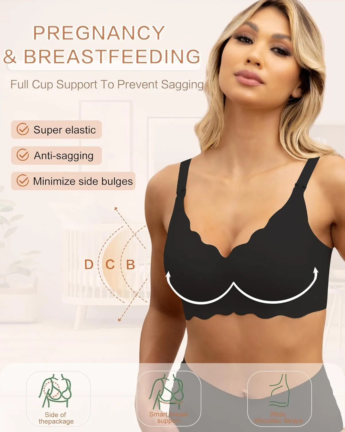 Nursing Bras for Breastfeeding Wavy Seamless Comfort Maternity Bralette Wireless Pregnancy Sleep Bra with Support