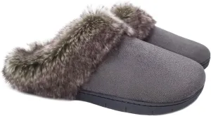 ofoot Womens Winter Warm Moccasins Suede Faux Fur Mule Slippers Furry House Shoes Memory Foam Hard Soled for Indoor Outdoor