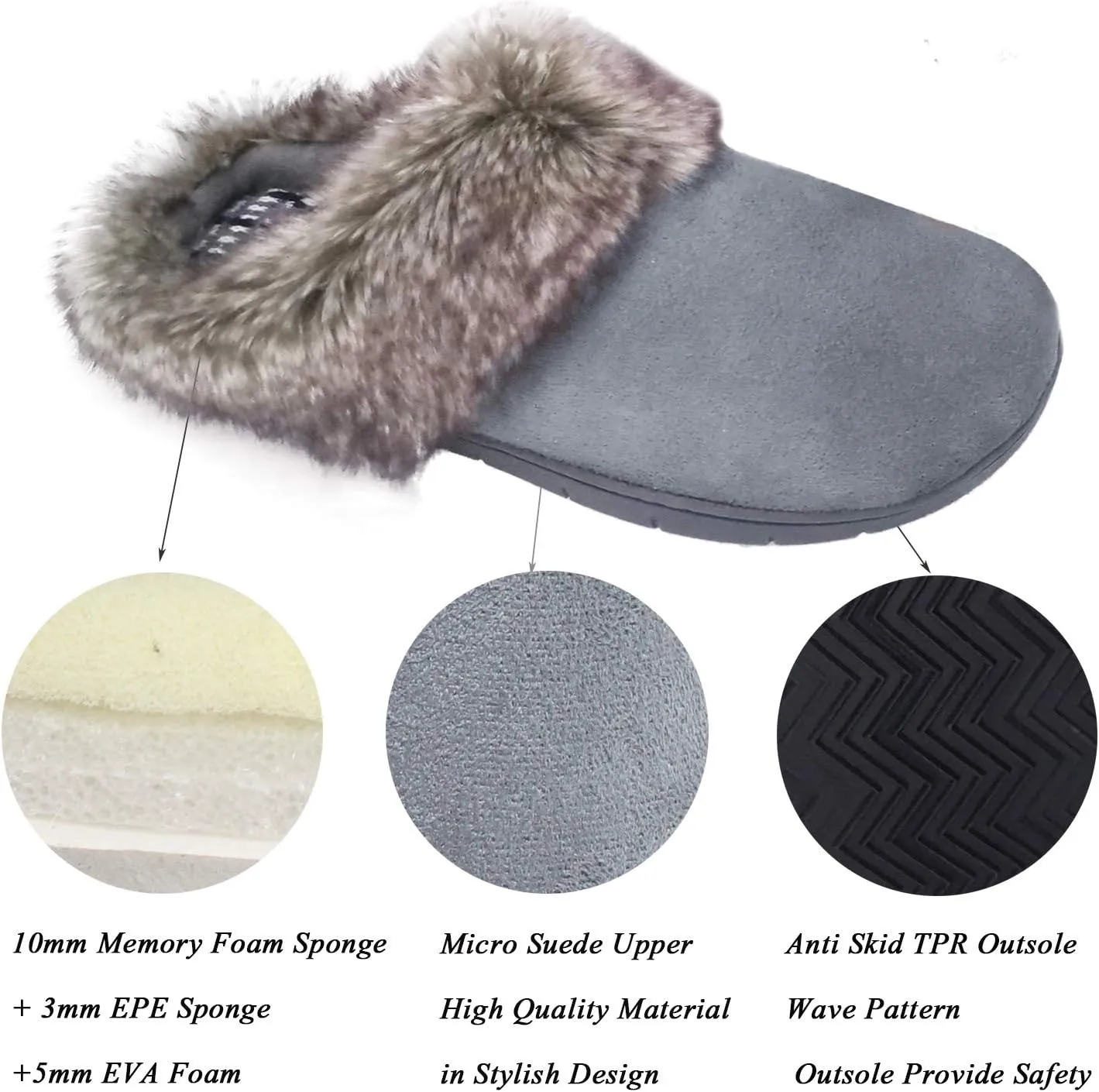 ofoot Womens Winter Warm Moccasins Suede Faux Fur Mule Slippers Furry House Shoes Memory Foam Hard Soled for Indoor Outdoor