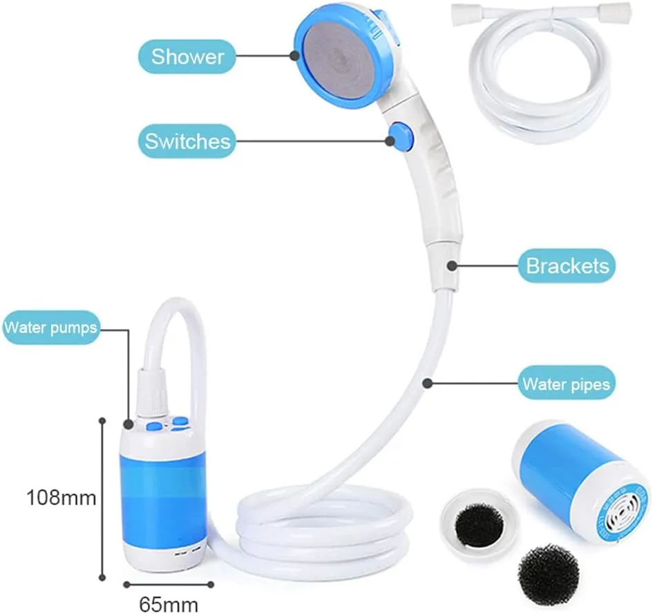 Outdoor Camping Shower Portable Electric Shower Pump IPX7 Waterproof & 5000mAh Rechargeable Battery Powered for Camping Hiking Backpacking Travel Beach Pet Watering