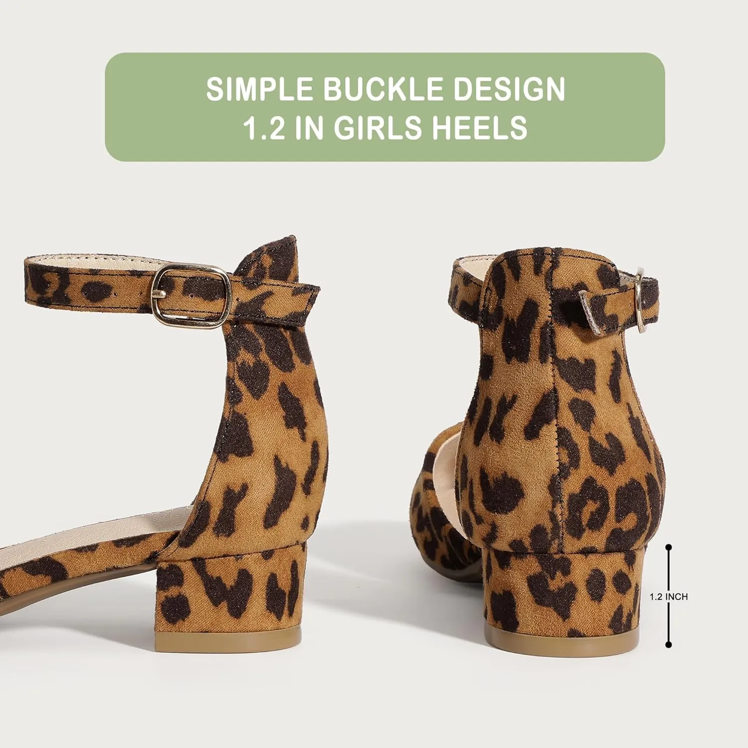 PANDANINJIA Girls Heels Dress Shoes Flower Girl Closed Toe Heels Ankle Strap Wedding Party School Miya Toddler Little Big Kid Pump Shoes