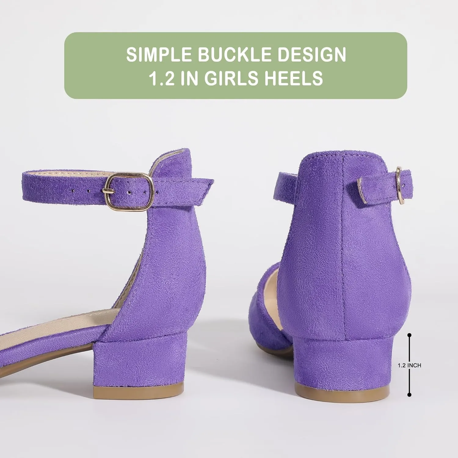 PANDANINJIA Girls Heels Dress Shoes Flower Girl Closed Toe Heels Ankle Strap Wedding Party School Miya Toddler Little Big Kid Pump Shoes