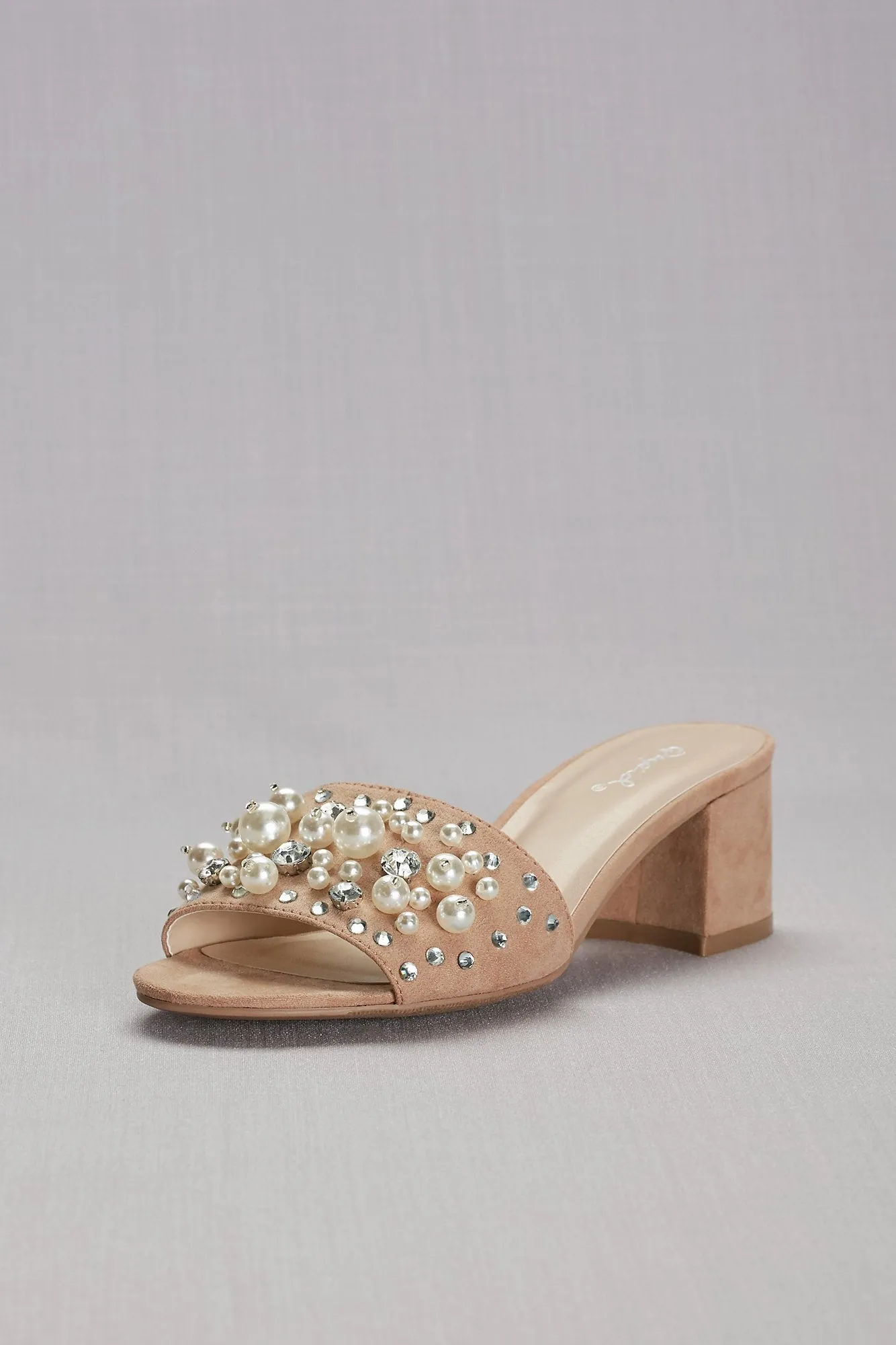 Pearl and Crystal Faux-Suede Block-Heel Mules