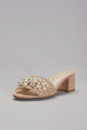 Pearl and Crystal Faux-Suede Block-Heel Mules