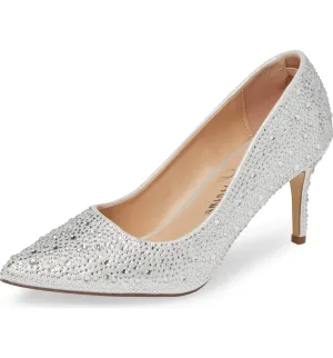 Pump Reliable Mid Pumps Lorraine Formal Silver Trendsetting Heel Pointed JEWEL Toe Lauren Rhinstone