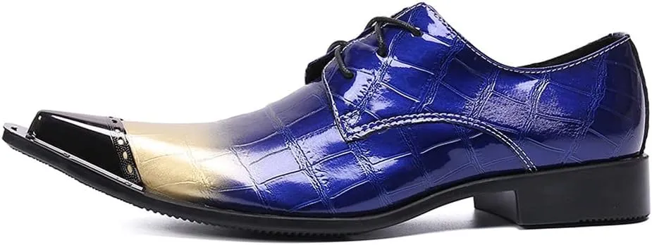 Santimon Mens Casual Dress Metal Pointed Tip Casual Genuine Leather Formal Lace-up Party Oxford Shoes