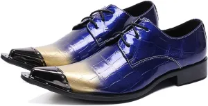 Santimon Mens Casual Dress Metal Pointed Tip Casual Genuine Leather Formal Lace-up Party Oxford Shoes