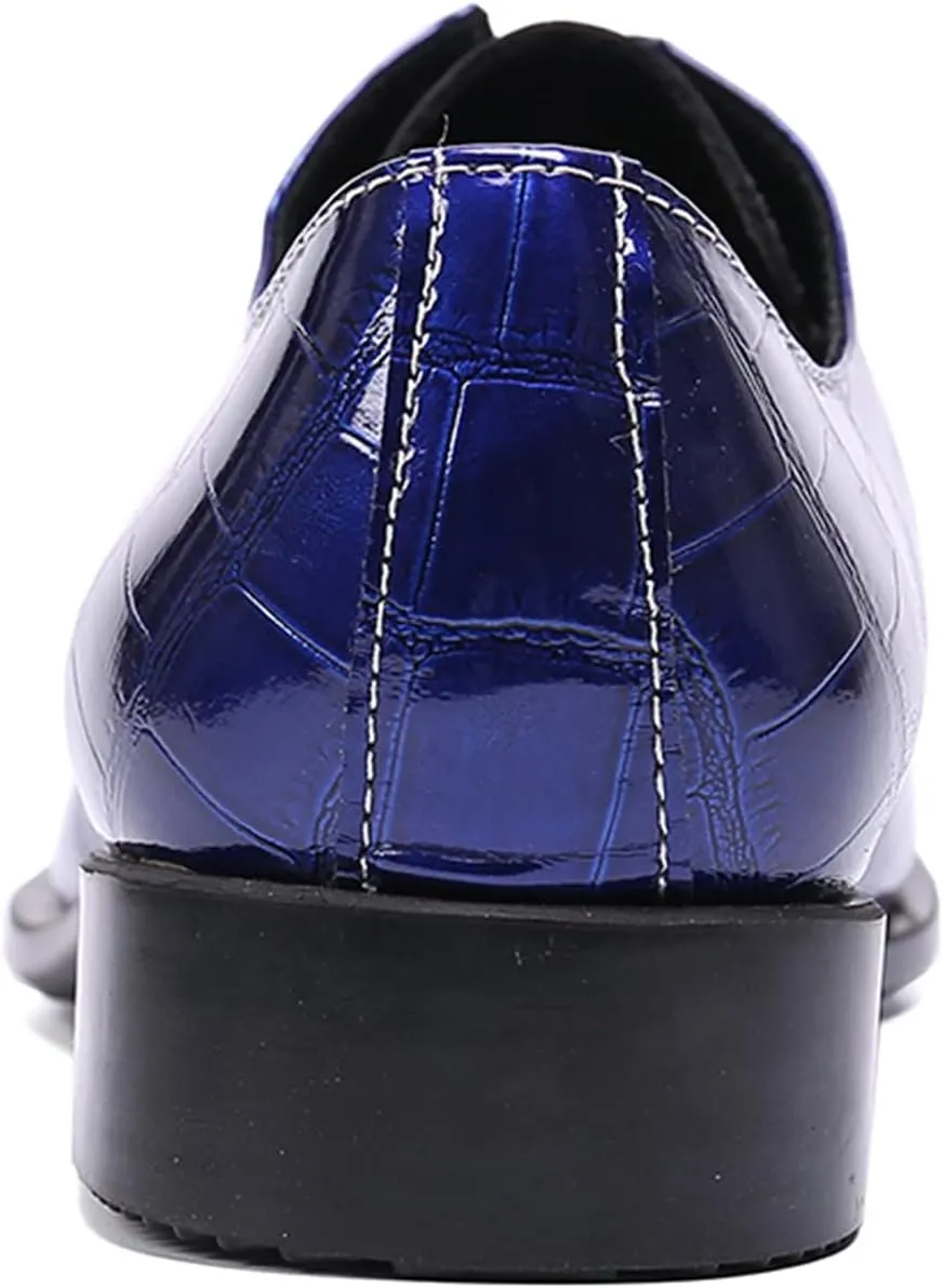 Santimon Mens Casual Dress Metal Pointed Tip Casual Genuine Leather Formal Lace-up Party Oxford Shoes