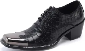 Santimon Men's Dress Oxford Snake Print Patent Metal Toe Two Tone Formal Shoes