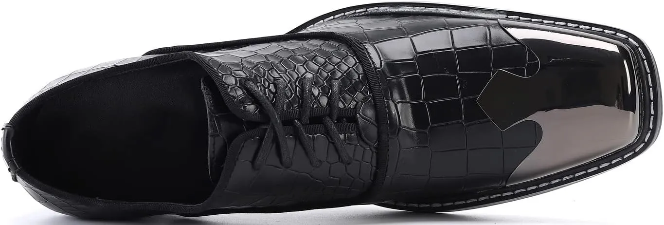 Santimon Men's Dress Oxford Snake Print Patent Metal Toe Two Tone Formal Shoes