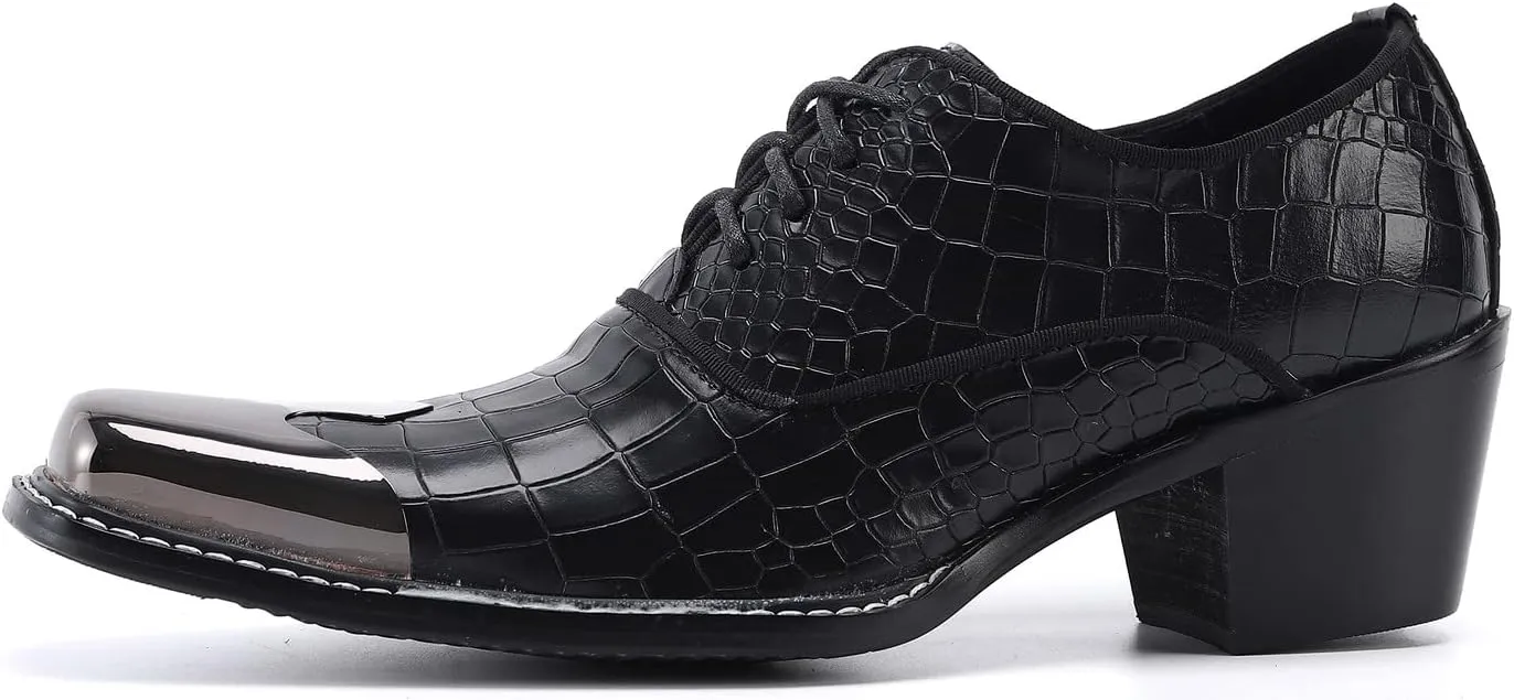 Santimon Men's Dress Oxford Snake Print Patent Metal Toe Two Tone Formal Shoes