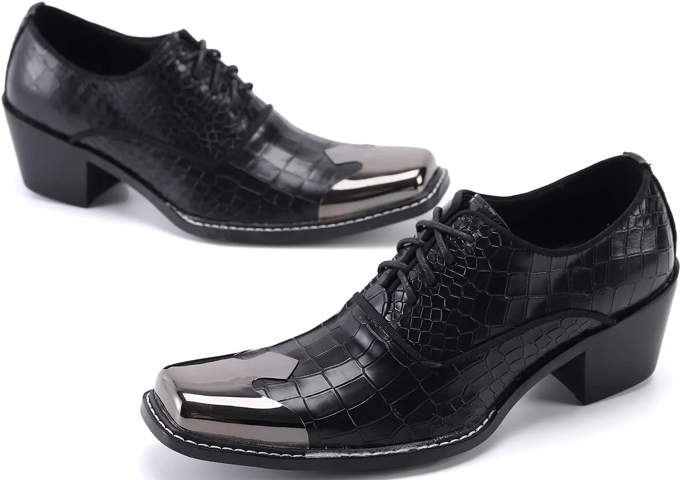 Santimon Men's Dress Oxford Snake Print Patent Metal Toe Two Tone Formal Shoes