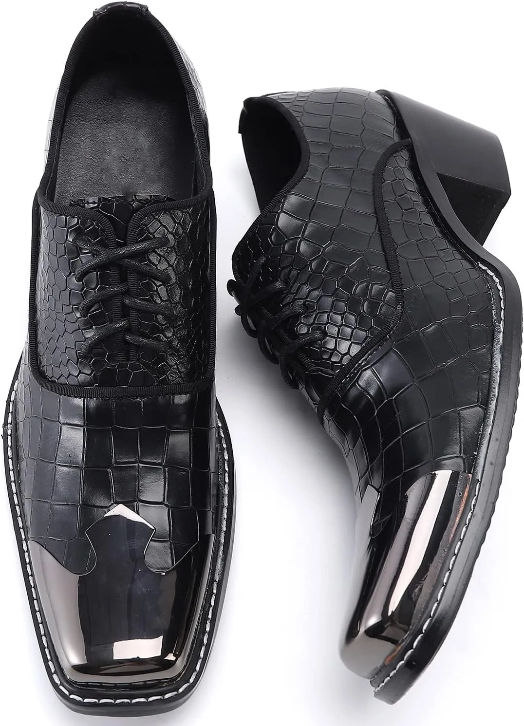 Santimon Men's Dress Oxford Snake Print Patent Metal Toe Two Tone Formal Shoes