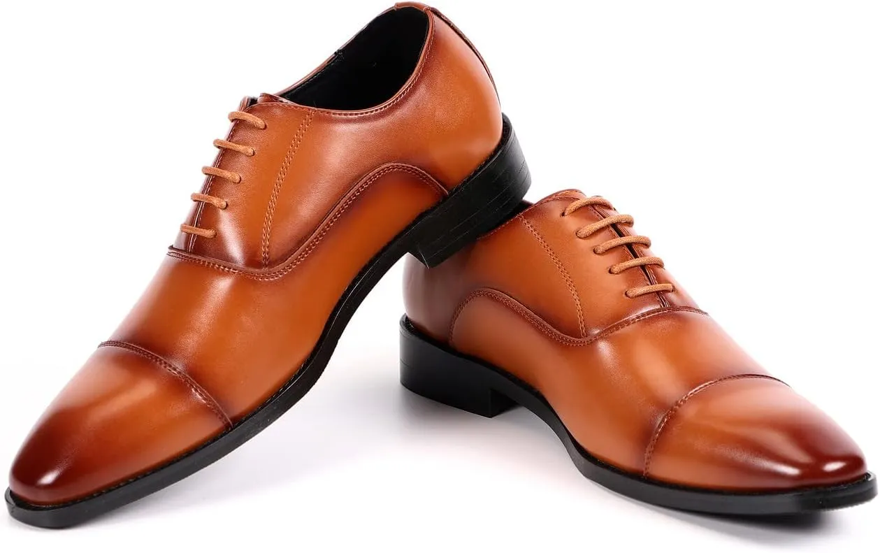 Santimon Men's Oxford Dress Classic Formal Business Cap Toe Leather Lined Derby Shoes