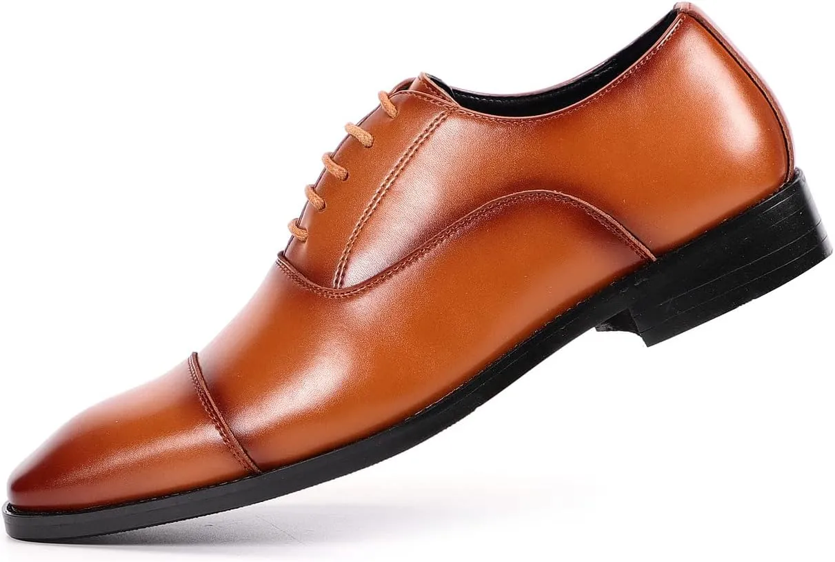 Santimon Men's Oxford Dress Classic Formal Business Cap Toe Leather Lined Derby Shoes