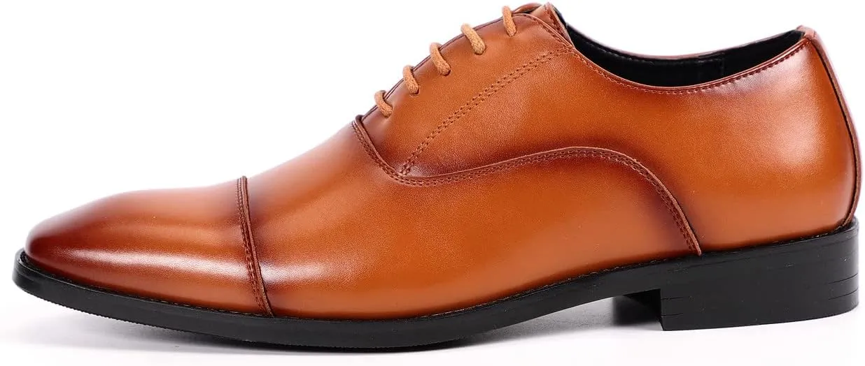Santimon Men's Oxford Dress Classic Formal Business Cap Toe Leather Lined Derby Shoes
